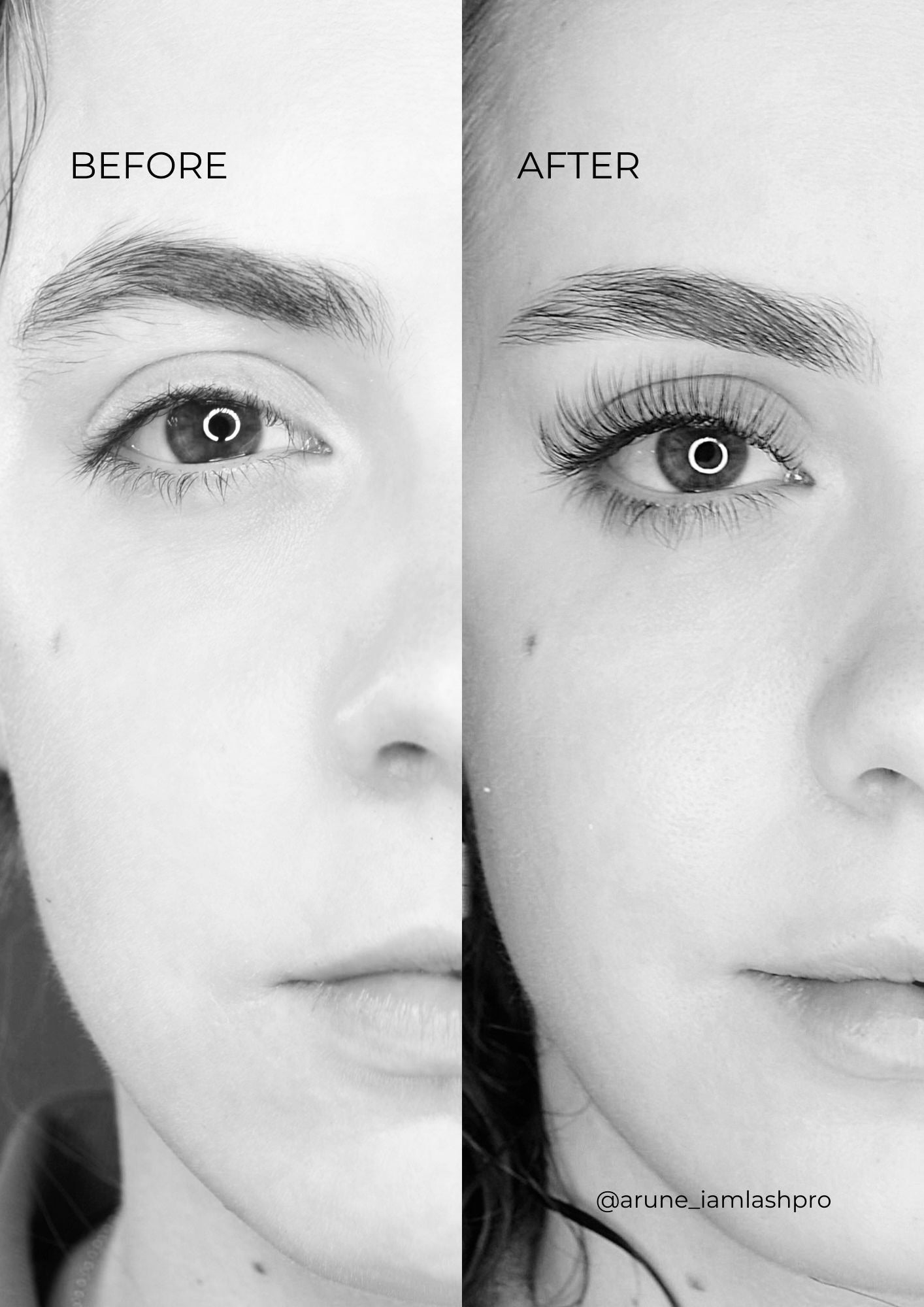 Eyelash extensions styling. Before and after eyelash extensions