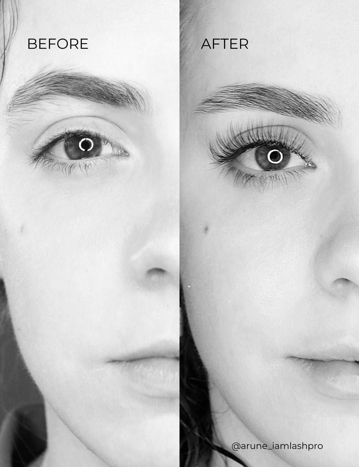Eyelash extensions styling. Before and after eyelash extensions