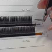 Hand making volume fans. Comparison of the two lash tapes. 