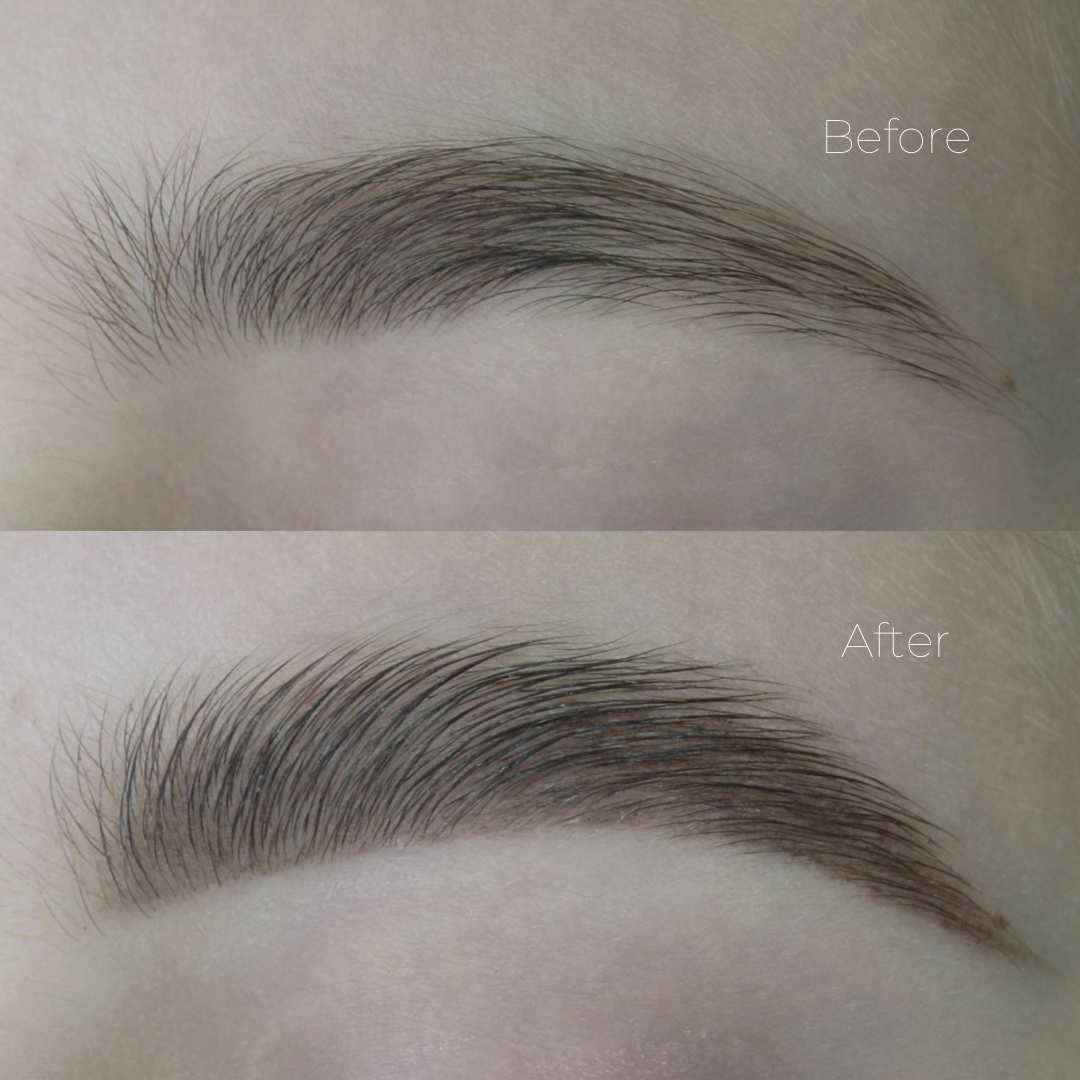 Before and after brows. Defining pencil and sculpting gel.